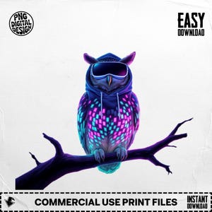 Cyberpunk Owl Png, Vr Owl, Futuristic Owl, Digital Download Png, Neon Owl, Owl Clipart, Hoodie Owl Digital