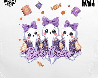Boo Crew Png, Halloween Ghosts, Cute Ghost Png, Spooky Season Png, Halloween Png, Digital Download, Digital Png