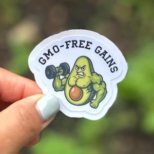 GMO Free Gains | Gym Sticker | Fitness | Workout Motivation | Organic Gains |  Lifting Sticker | Gym Humor | Water Resistant Sticker