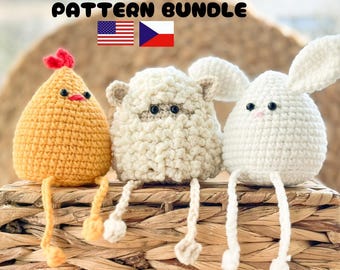 Crochet Sheep Pattern, crochet  bunny pattern, crochet chicken pattern, crochet egg pattern, easter crochet patterns, cute crochet pattern