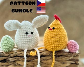 BUNDLE Crochet Easter Egg Bunny, Amigurumi pattern, Crochet easter egg chicken, crochet bunny, crochet chicken, crochet easter pattern,
