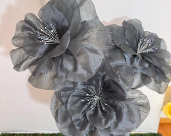 Giant Grey Organza Flowers – Oversized Handmade Floral Decor for Events, Weddings & Displays