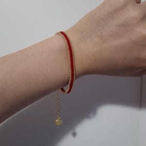 Red Beaded Bracelet: Minimalist Gold Chain, Adjustable Handmade Jewelry