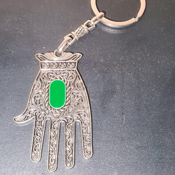 Moroccan Silver Hamsa Hand Keychain, Hand of Fatima Pendant