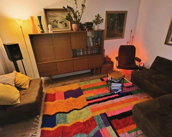 Handmade Beni Ourain Wool Rug: Moroccan Rainbow Berber Carpet