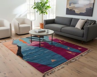 Moroccan Wool Rug : Custom Beni Ourain Rug , Handmade Moroccan Area Rug , Halloween Gift ,Wool Jute Kilim Rug,teal blue rug,custom made rugs