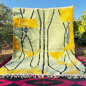 Moroccan area rug , Beni ourain style rug for living room ,White beniourain rug,hand moroccan rugs ,modern moroccan area rug,oued zem carpet