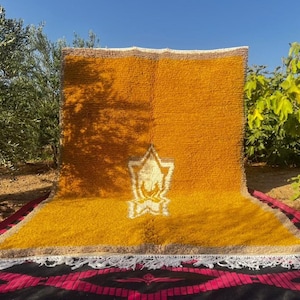 Handwoven Yellow Moroccan Wool Rug: Berber Art, Custom Size Available