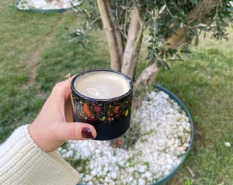 Black and Colorful Speckled Ceramic Cappuccino Mug,160 ml