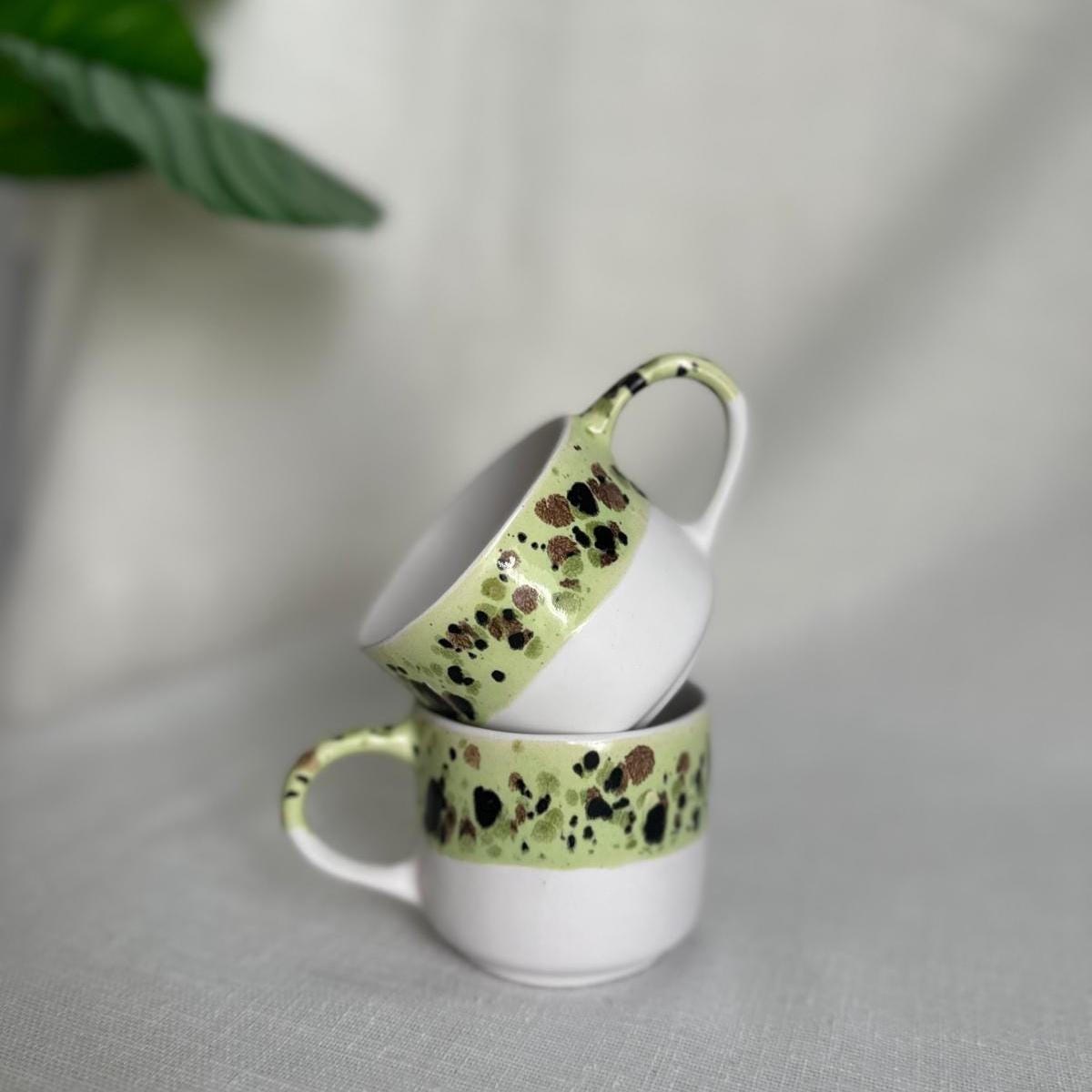 Handmade Artisan Mug - Aesthetic Speckled Pottery Mug - Unique Drippy Glaze Coffee Cup - Modern Clay Ceramics - Cappuccino Mug