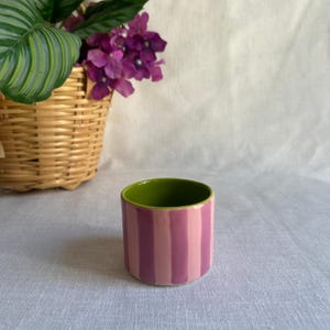 Pink Striped handmade artisan mug | Colorful pottery mug for cappuccino & espresso | clay mug | modern ceramics | handcrafted mug