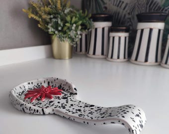 Handmade Speckled Floral Ceramic Spoon Rest