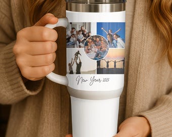 Personalized Photo Collage Tumbler 40oz with Handle: Custom Keepsake Gift