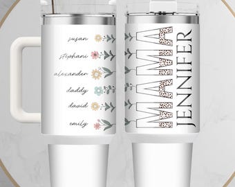 Regalo personalizado para el Día de la Madre: Vaso con nombre de mamá de 40 oz, taza floral personalizada para mamá con nombres de niños, vaso para el Día de la Madre, regalo para la abuela