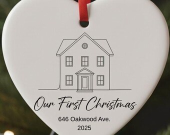 Our First Christmas Ornament, Personalized Christmas Keepsake, Heart-Shaped Holiday Decor, Family Gift, Tree Ornament, Custom Gift