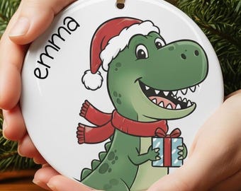 Personalized Dino Christmas Ornament – Custom Name Keepsake