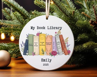 Custom bookshelf ornament, personalized book lover gift, book club keepsake, Christmas book ornament, literary gift for readers, home decor