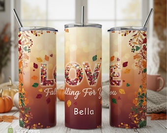 LOVE Faux Sequin Tumbler, Personalized Valentine Day Cup, Bachelorette Party Gift, Custom Stainless Steel Skinny Drinking Tumbler