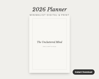 2026 Minimalist Planner | Printable & Digital Daily Weekly Agenda | Sunday Reset Routine | ADHD Friendly Productivity Journal PDF