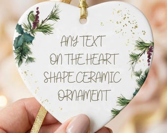 Custom 2 Sided Heart Shape Ceramic Christmas Ornament with Photo or Text, Personalized Holiday Keepsake for Family, Pets, Memorial, Couples