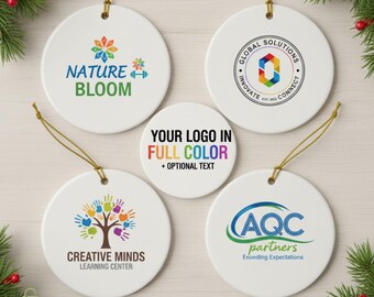 Custom Christmas Ornaments with Business Logo, Bulk Holiday Gifts for Clients & Employees, Corporate Logo Ornaments, Personalized Keepsake