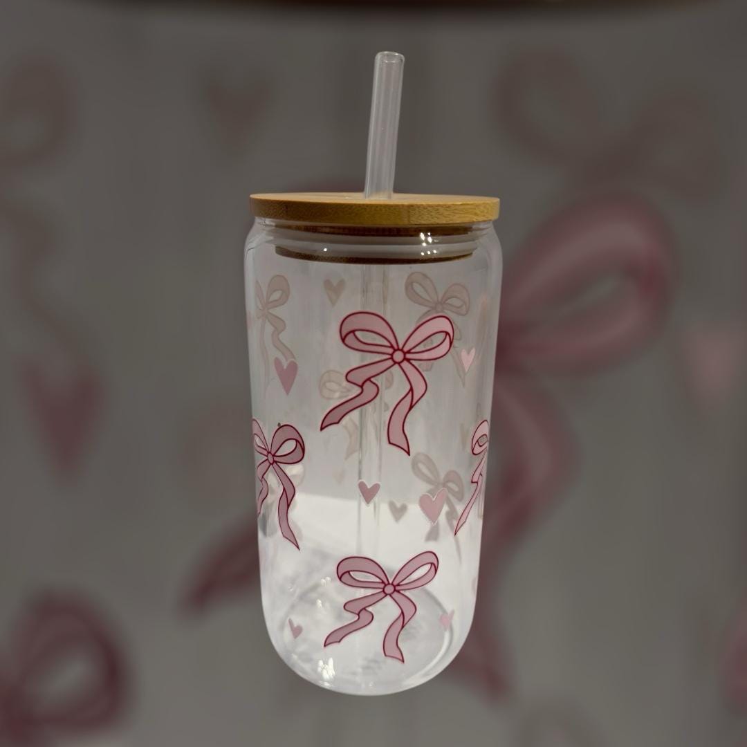 Pink Bow Glass Cup - Etsy