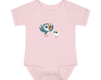 Body avec poussins macareux des rochers | Combinaison illustration côtière pour bébé