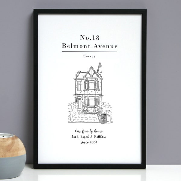 Personalised House Portrait Line Drawing Print, house portrait, new home gift, house illustration, house drawing