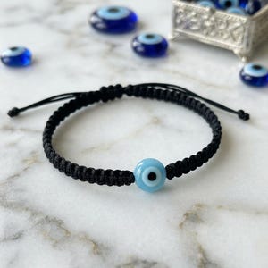 Caperla | Evil Eye Protection Macrame Bracelet – Adjustable Lucky Talisman Jewelry, Minimalist Black Cord