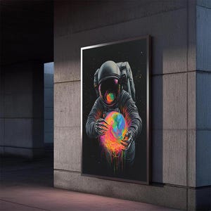 Psychedelic Astronaut Canvas | Colorful Universe and Planet Canvas Print | Cosmic Art Wall Decor | Graffiti Astronaut Ready to Hang Canvas