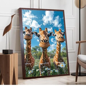 Funny Giraffe Wall Art - Playful Animal Canvas - Whimsical Safari Decor - Happy Wildlife Print - Nature Inspired Jungle Artwork