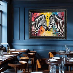 Colorful Zebra Wall Art – Abstract Pop Art Animal Canvas – Vibrant Rainbow Duo Print – Modern Jungle Safari Decor for Home or Studio