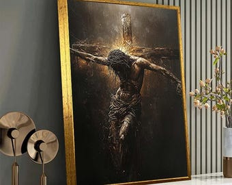 Jesus Christ Crucifixion Canvas, Passion of Christ Art, Christian Wall Decor, Religious Home Artwork, Easter Gift, Savior Cross Print