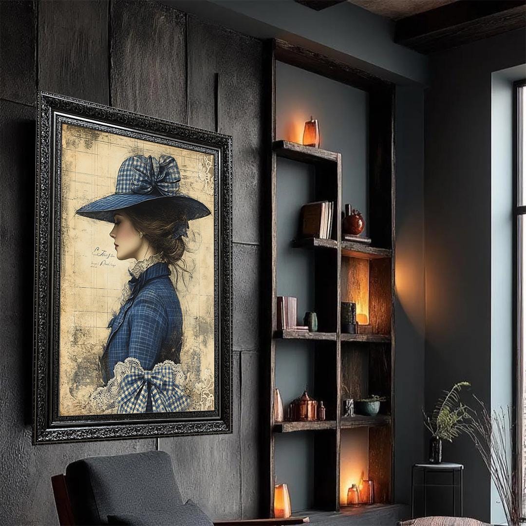 Victorian Lady Portrait Canvas | Blue Lace Dress Vintage Wall Art ...