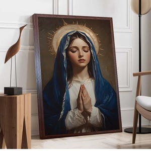 Virgin Mary Religious Canvas Art - Catholic Wall Decor - Spiritual Home Decor - Holy Mother Print - Prayer Room Artwork - Christian Gift