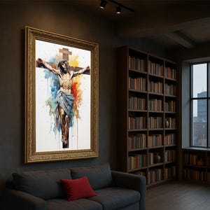 Jesus on the Cross Canvas Print, Jesus Christian Wall Art with Colorful Splashes, Religious Crucifixion Decor for Home or Church, Jesus Art