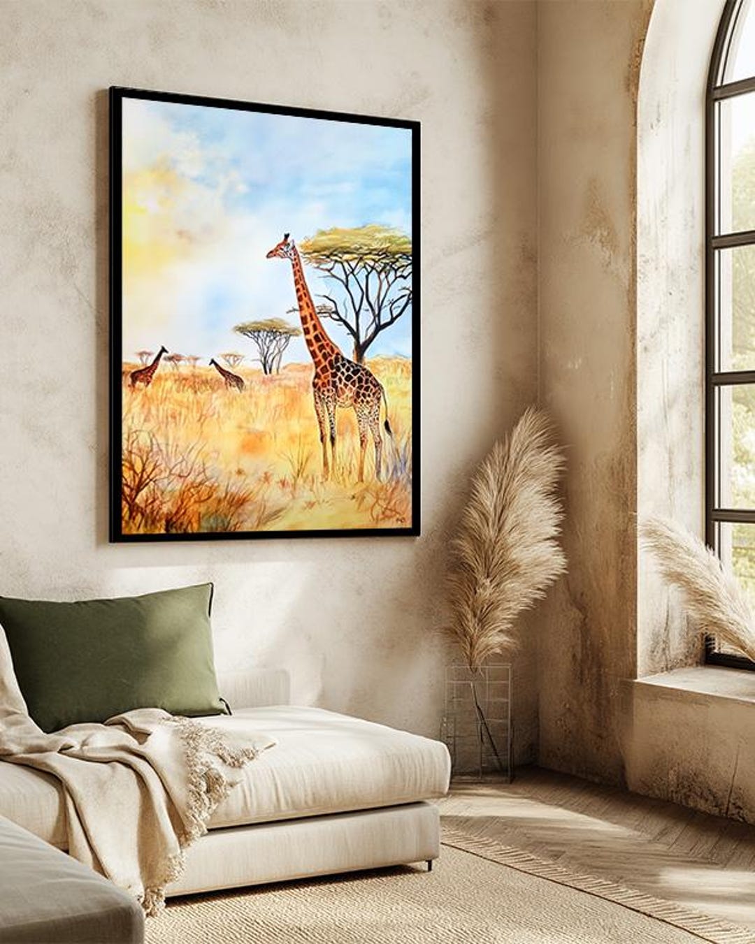 Giraffe Savanna Wall Art - African Wildlife Canvas - Serene Safari ...