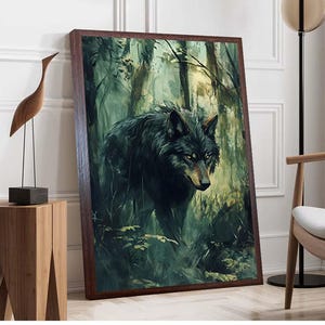 Moonlit Wolf Canvas - Dark Forest Animal Wall Art - Gothic Nocturnal Decor - Mystical Wolf Print - Full Moon Wolf Artwork - Alpha Wolf Art