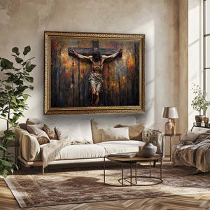 Crucifixion of Jesus Canvas – Emotional Christian Wall Art – Abstract Cross Decor – Modern Religious Artwork for the Faithful Home or Church