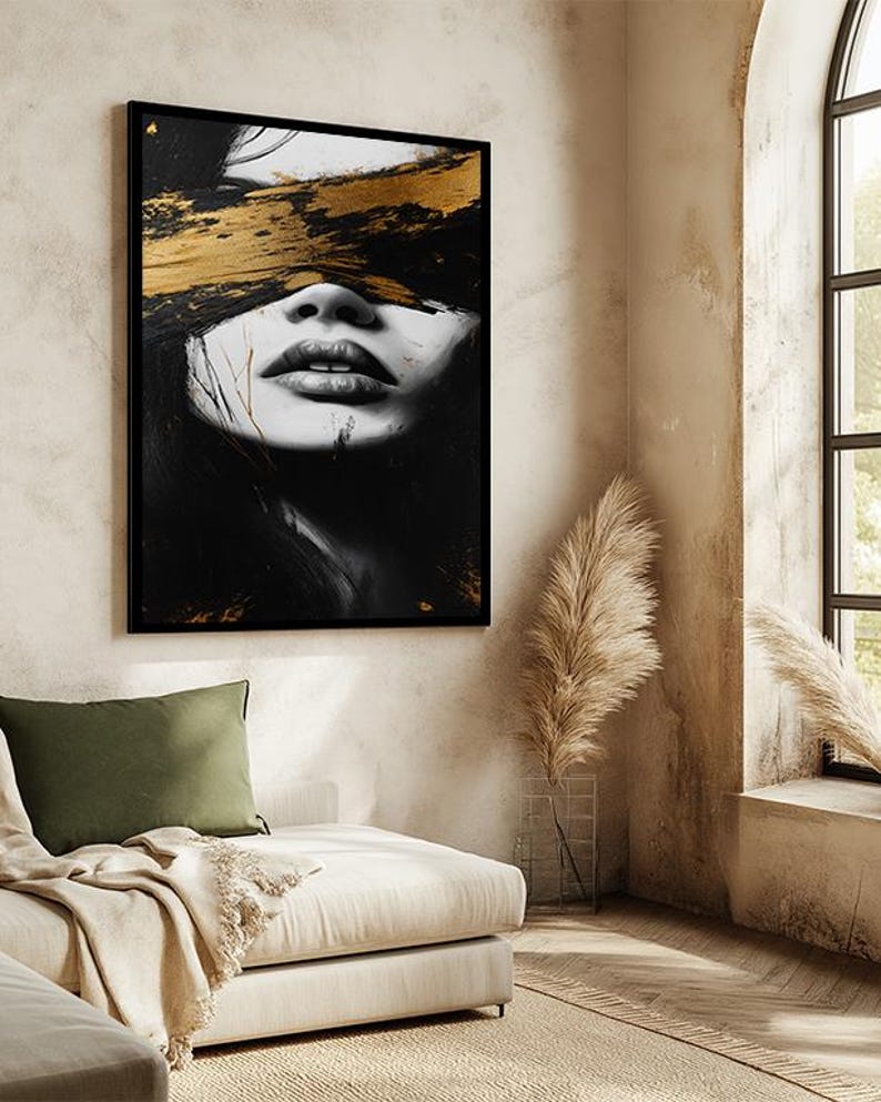 Luxury Gold Abstract Woman Canvas Print - Modern Black and White Wall ...