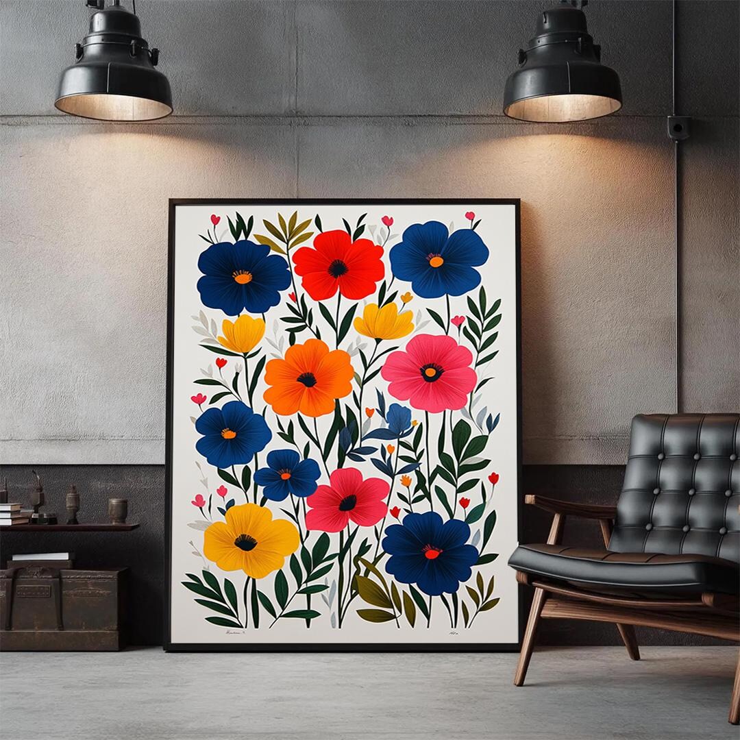 Colorful Flower Wall Art – Modern Botanical Canvas Print – Abstract ...