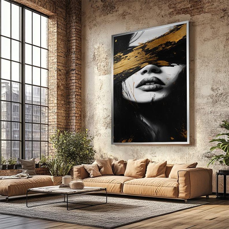 Luxury Gold Abstract Woman Canvas Print - Modern Black and White Wall ...