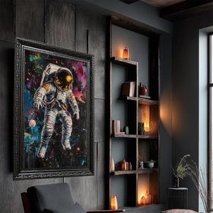 Colorful Astronaut Canvas Wall Art | Space Graffiti Style Galaxy Canvas Print | Psychedelic Space Wall Decor | Ready to Hang Cosmic Poster