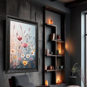 Wildflower Canvas Wall Art | Pastel Floral Botanical Canvas Print | Romantic Field Flowers Painting for Bedroom or Cottagecore Home Decor