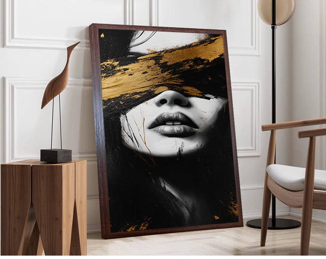 Luxury Gold Abstract Woman Canvas Print - Modern Black and White Wall ...