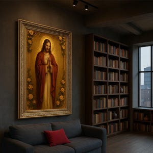 Praying Jesus Wall Art, Christian Canvas with Gold Halo and Rose Canvas Decor, Faith-Based Religious Decor for Home or Church, Jesus Art