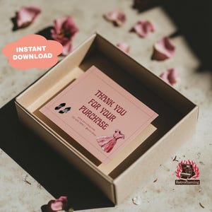 carte de remerciement vintage pour votre achat, vêtements pour femmes, cadeau pour les clients, design pour les vendeurs, téléchargement immédiat, modèle numérique imprimable
