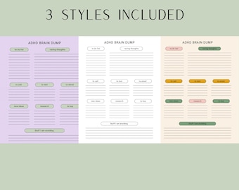 ADHD Brain Dump Printable | Overwhelm Reset Planner | 3 Styles Included | Instant Download