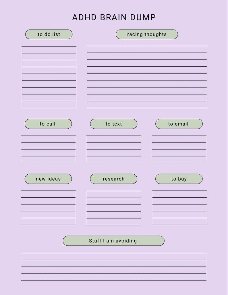 ADHD Brain Dump Printable | Overwhelm Reset Planner | 3 Styles Included ...