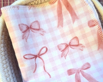 8X8 Reusable Cotton Flannel Cloth Wipes: Pink Coquette Gingham Napkins, Single Ply